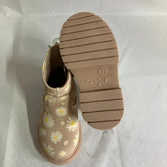 Cat & Jack Toddler Girls' Size 7 Beige Flora Side Zipper Booties Leather - Picture 7 of 7